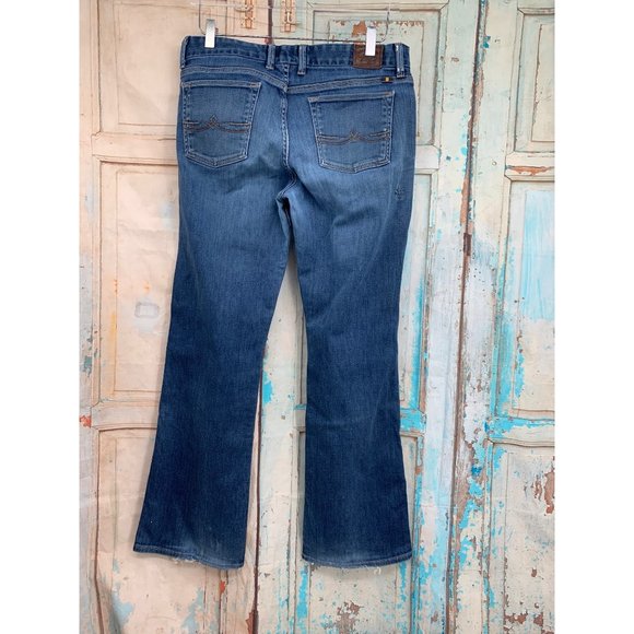 Lucky Brand Womans 12/31 The Sweet Jean Boot Ankle Patched Distressed Blue Cotto - Picture 6 of 12